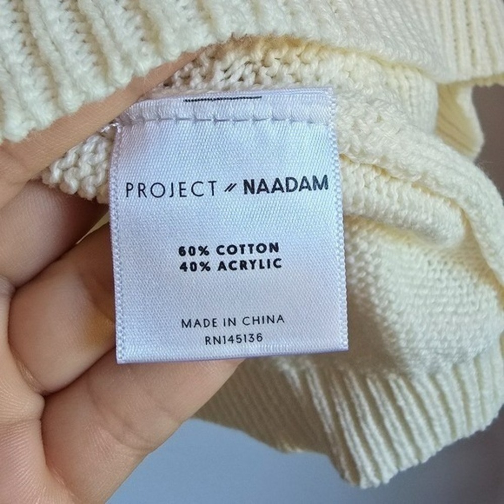 Project Naadam Volta Ivory Ruffle Cable Knit Funnel Neck Sweater SZ Large Boho - Picture 9 of 10